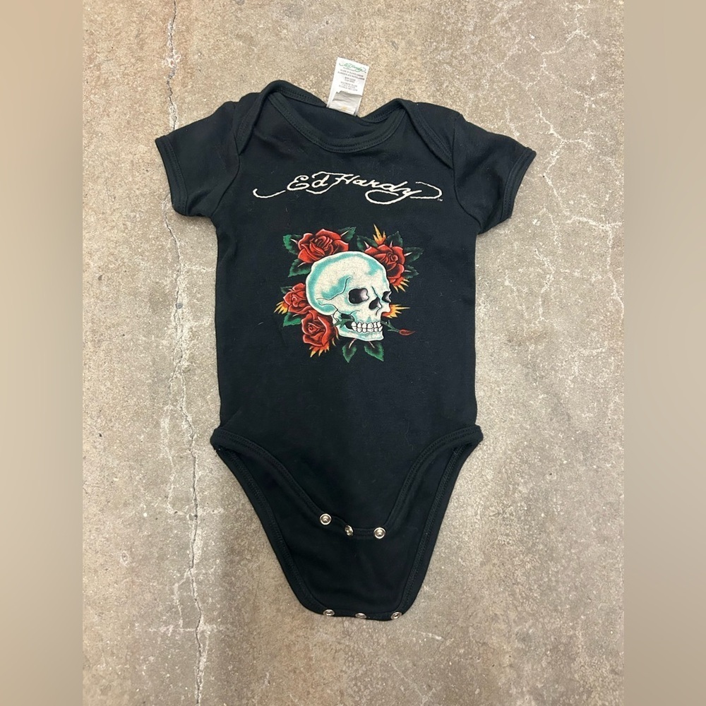 Ed Hardy Black Bodysuit with‎ Skull and Roses